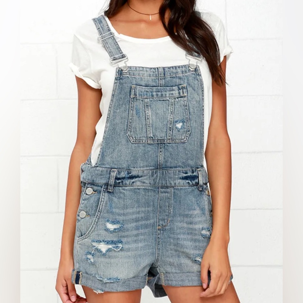 Blank NYC | Medium Wash Short Distressed Denim Overalls